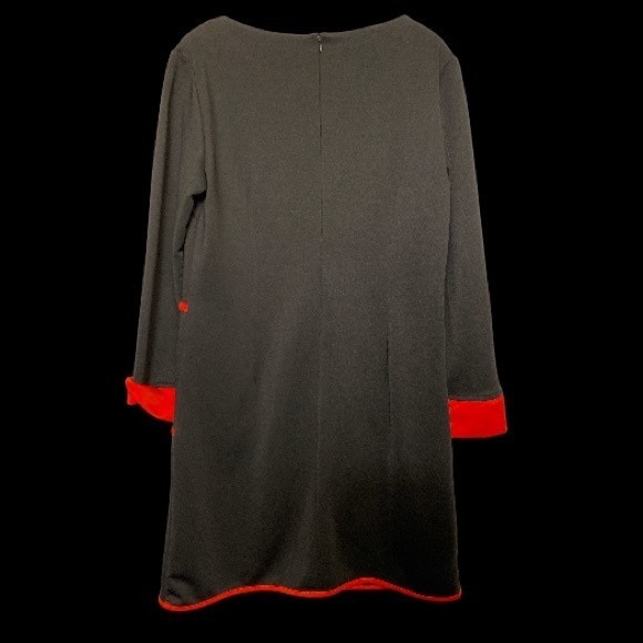 Vintage Mod Mini Dress Black Pockets Color Block Scoop Neck red piping size L - Picture 12 of 17